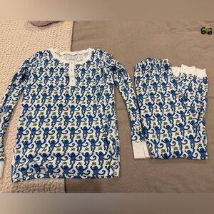 Roller Rabbit Kids Pajama Set with Blue and White Monkeys